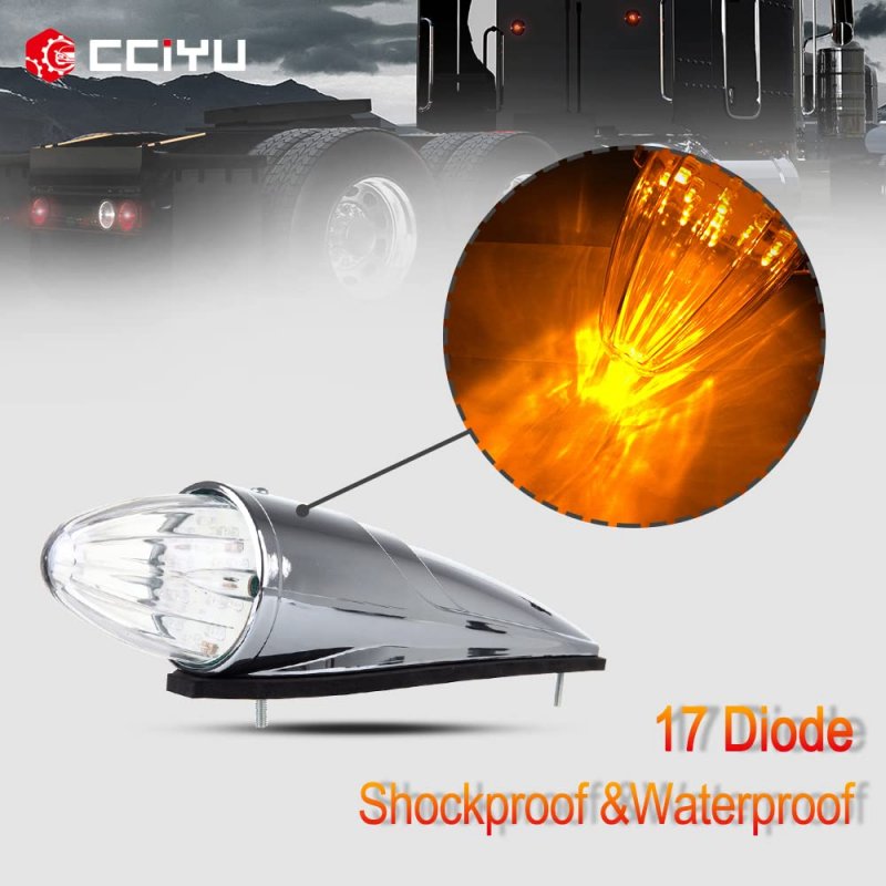 9pcs 17led Clear Torpedo Cab Marker Roof Running Top Lights Assembly Amber Bulbs Lens Replacement