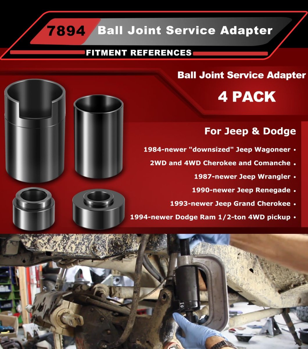 Ball Joint Service Adapter Set For Jeep And Dodge Ram 4 Piece Upper Lower Press Removal Install Tool Replacement Otc 7894