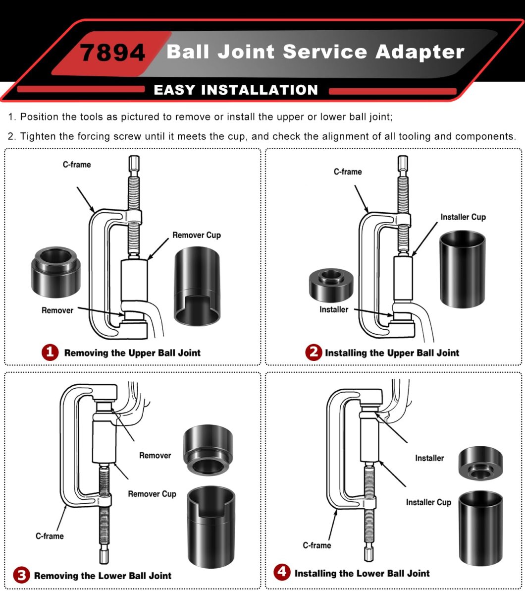 Ball Joint Service Adapter Set For Jeep And Dodge Ram 4 Piece Upper Lower Press Removal Install Tool Replacement Otc 7894