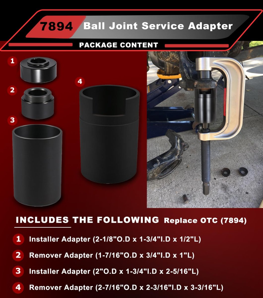 Ball Joint Service Adapter Set For Jeep And Dodge Ram 4 Piece Upper Lower Press Removal Install Tool Replacement Otc 7894