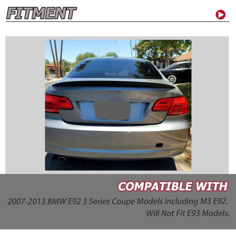 Hecasa Rear Spoiler Wing For 2007-2013 Bmw E92 Coupe 328i 335i M3 Black Paintable Trunk Lip