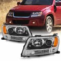 Akkon Fits 2006 2007 2008 Suzuki Grand Vitara Halogen Projector Chrome Headlights Headlamps Pair Driver Passenger 