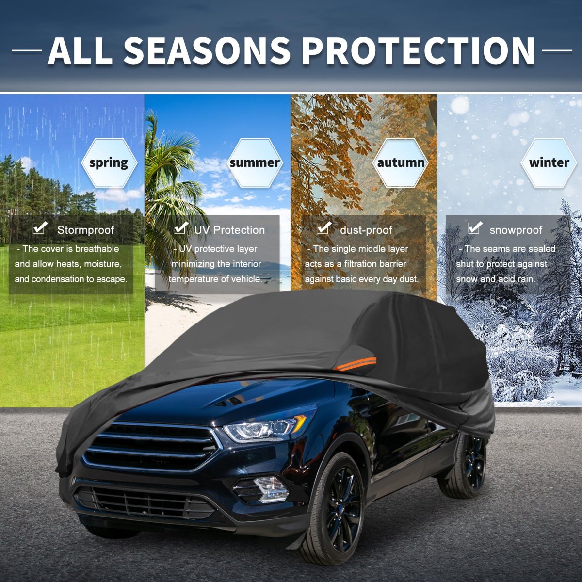 Car Cover Outdoor Waterproof Sun Rain Snow Hail Protection With Left Side Door Zipper 210d-pu For Ford Escape