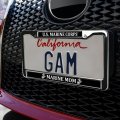 Marine Mom Usmc White Logo On Black Officially Licensed Full Size Standard License Plate Metal Frame