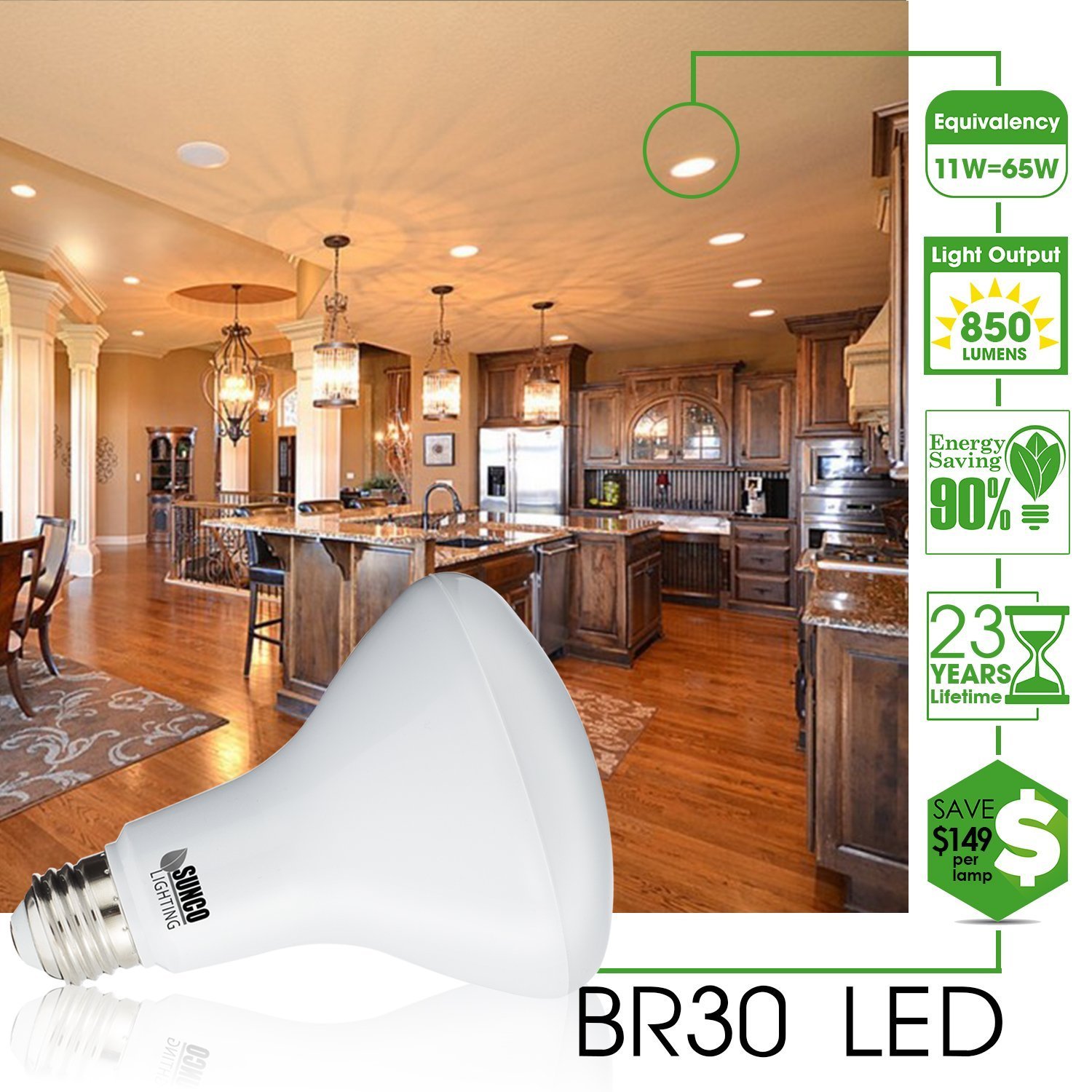 8 Pack Br30 Led 11watt 65w Equivalent 5000k Daylight Dimmable Indoor 