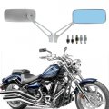 Devilmotor Black Rectangle Motorcycle Bobber Mirrors For Cruiser Chopper With Smoke Blue 8mm-10mm Silver 