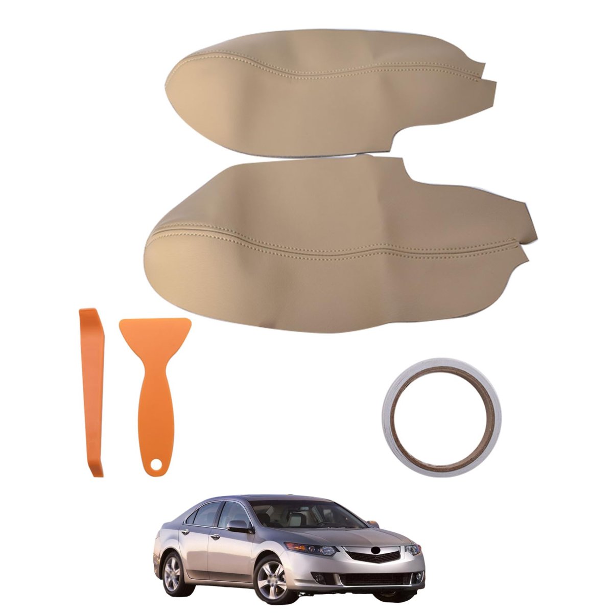 Car Door Panel Handrail Armrest Cover Beige Artificial Leather Replacement For Tsx 2009 2014 2 Piece Set With Installation