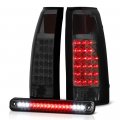 3-piece Set Chrome Smoke Led Tail Light Housing Third Brake Stop Lamp Assembly For 1998-2000 Chevy Gmc C K 1500 2500 3500 