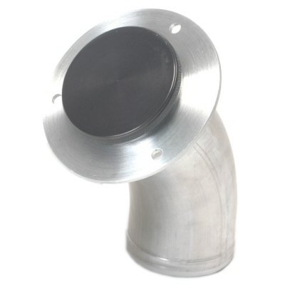 Angled Remote Mount Fuel Filler Neck For 2 25 In Hose Low Profile Top With Black Anodized Cap And O Ring 4 3 16 Mounting Flange