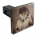 Tiger In Hat And Suit Smoking Pipe Tow Trailer Hitch Cover Plug Insert