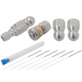 Professional Sewer Jetter Nozzle Set 6pc Stainless Steel With Button Nose Side Jet Designs 1 4 Npt Connector For High Pressure 
