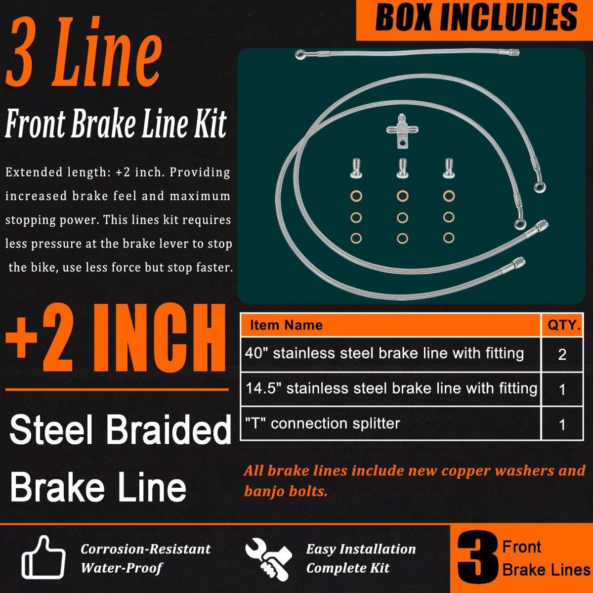 Front Brake Line Kit For Yamaha Banshee 350 1987 2015 Steel Braided In Extended Length Works With 2 And 3 A Arms Silver