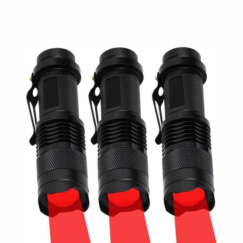 Red Light Flashlight Mini Led Zoomable Single Mode Torch For Hunting Night Observation Astronomy Aviation 3 Pack