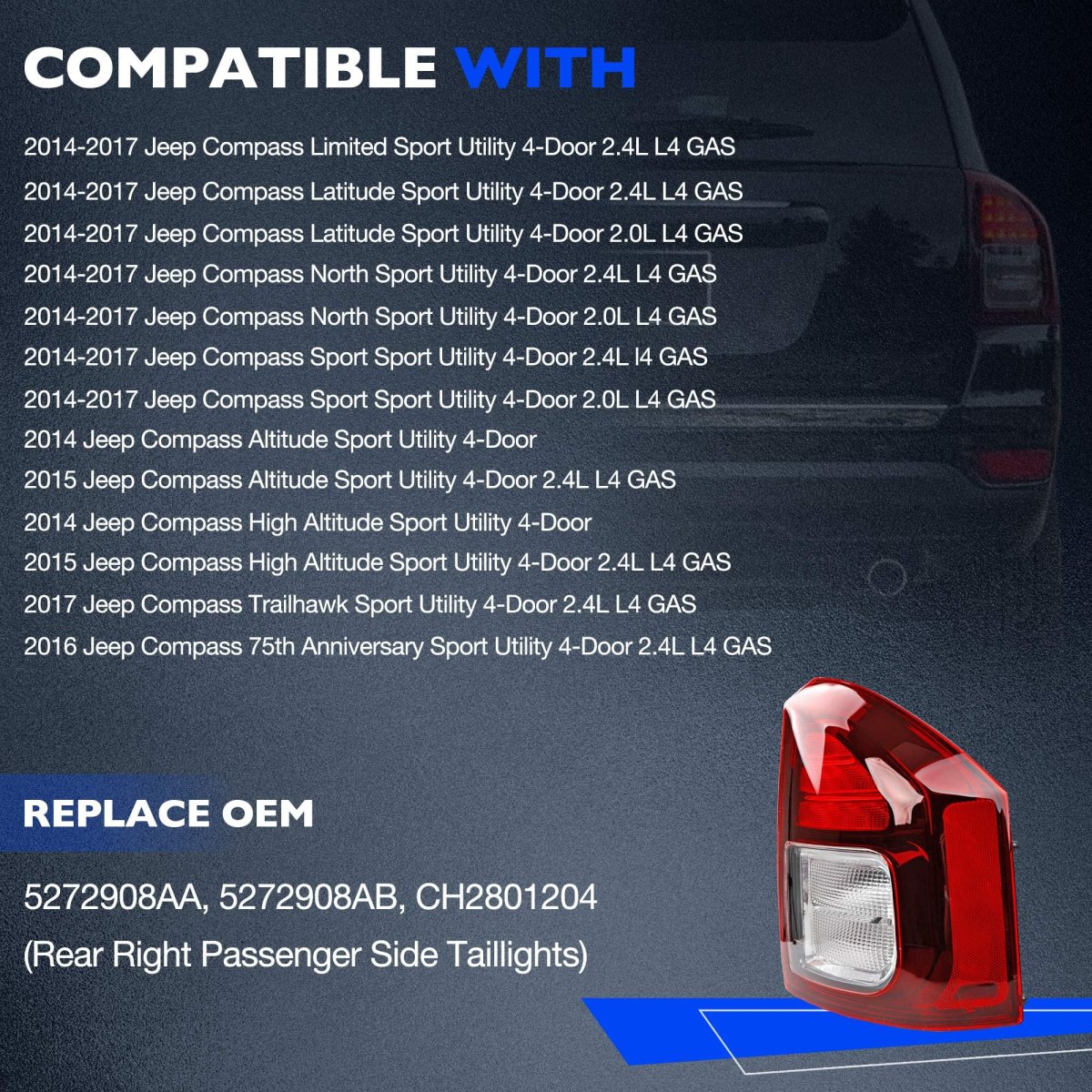 Led Brake Taillight For Jeep Compass 2014 2017 Rear Passenger Right Side Replaces 5272908aa 5272908ab Ch2801204 Waterproof