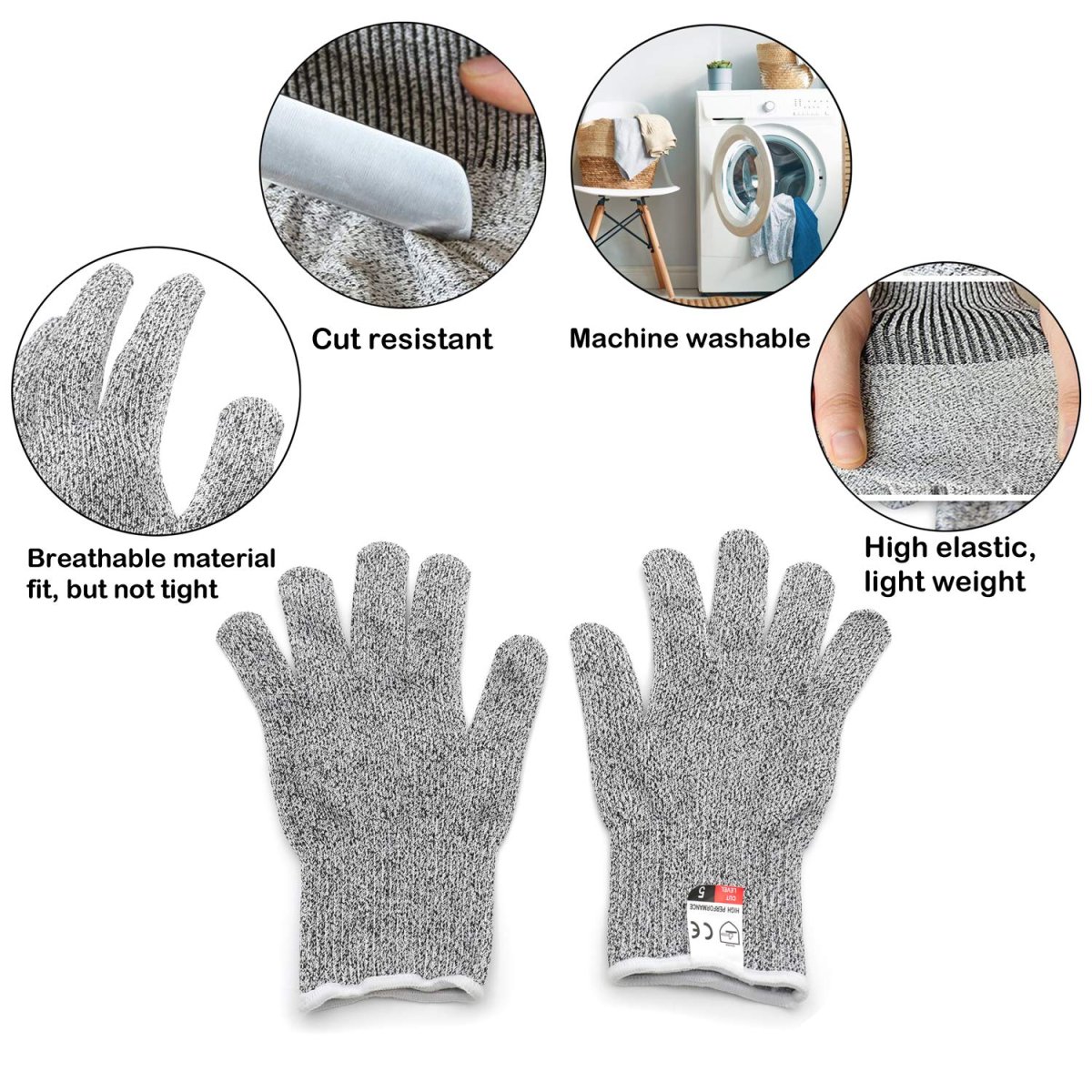 Cut Resistant Gloves Level 5 Protection 4 Pair Large Food Grade Safety For Meat Cutting Gardening And Wood Carving