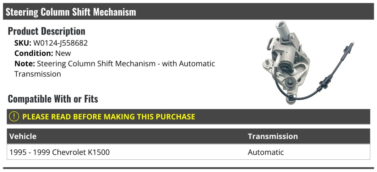 Steering Column Shift Mechanism For 1995-1999 Chevy K1500 With Automatic Transmission