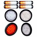 Astra Depot 4pcs Amber White 6-led Warning Emergency Flashing Strobe Light Bar And Red Clear Lens 4 Round 24-led Brake Stop