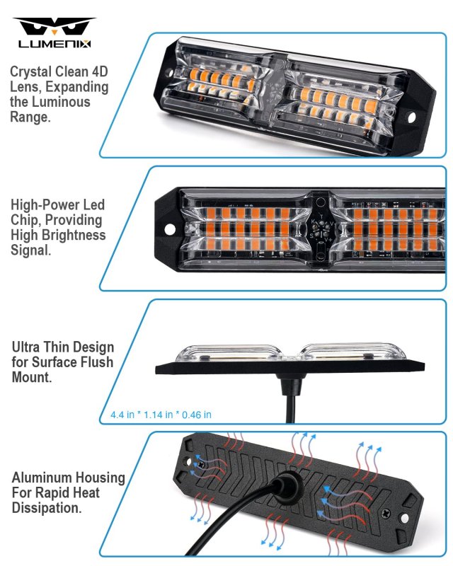 Amber Grille Strobe Light Kit For Trucks 8 Pack High Intensity Led Emergency Warning Lights With Controller Surface Mount Side