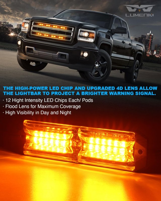 Amber Grille Strobe Light Kit For Trucks 8 Pack High Intensity Led Emergency Warning Lights With Controller Surface Mount Side