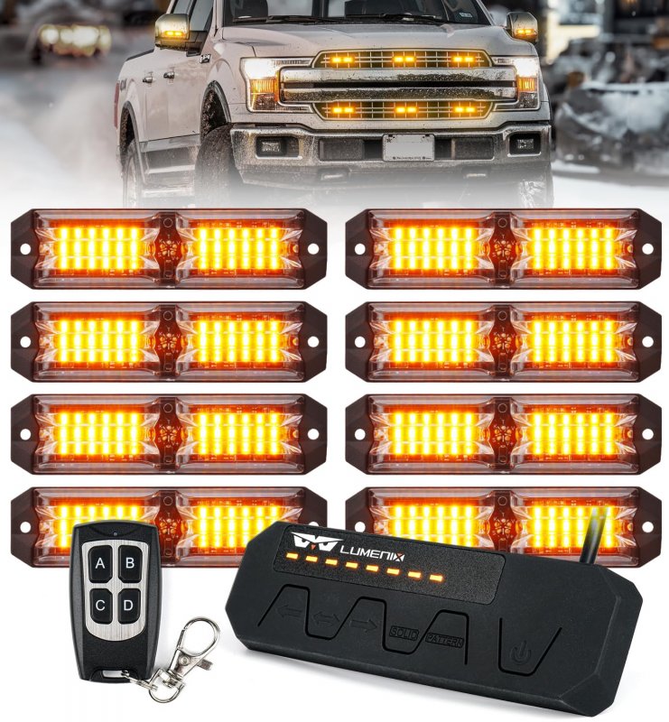 Amber Grille Strobe Light Kit For Trucks 8 Pack High Intensity Led Emergency Warning Lights With Controller Surface Mount Side