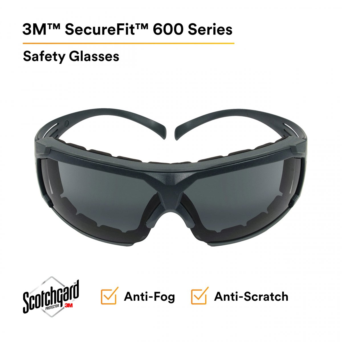 Securefit Safety Glasses With Gray Lens And Frame Removable Foam Gasket Scotchgard Anti Fog Coating Ansi Z87 Sf602sgaf-fm