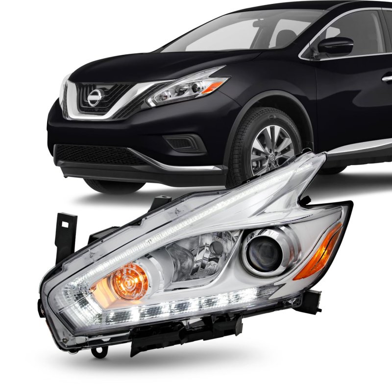 Akkon Fits 2017-2018 Nissan Murano Led Drl Running Projector Chrome Headlight Driver Left Side Replacement 17 18