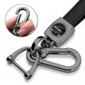 Ipick Image Made For Nissan Nismo Logo In Black On Leather Loop-strap Dark Gunmetal Hook Key Chain