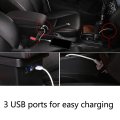 Car Armrest Box Double Layer Center Console With 3 Usb Ports Auto Interior Upgrade For Kia Soul 2006-2017