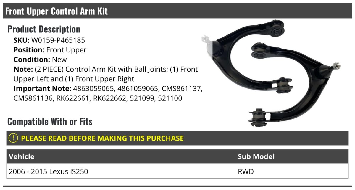 Front Upper Control Arm Kit For 2006-2015 Is250 Rwd