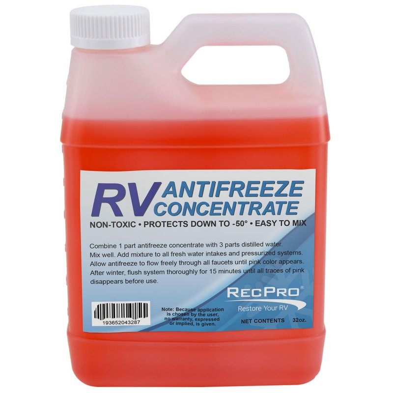 Recpro Rv Antifreeze Concentrate Mixing Fluid For Winterizing Recreational Vehicles -50 Degree Fahrenheit Protection 32 Ounces