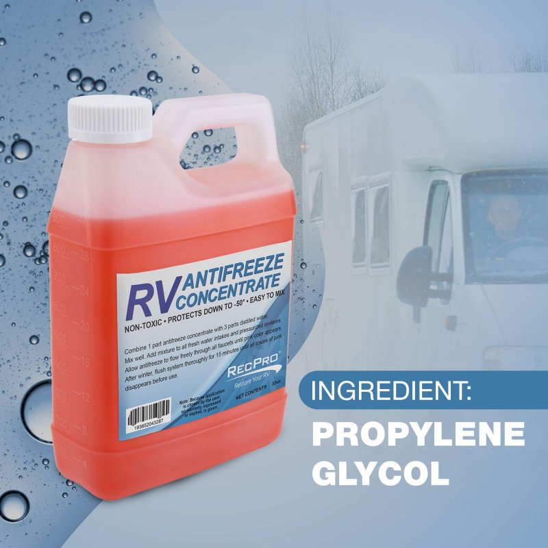 Recpro Rv Antifreeze Concentrate Mixing Fluid For Winterizing Recreational Vehicles -50 Degree Fahrenheit Protection 32 Ounces