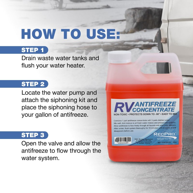 Recpro Rv Antifreeze Concentrate Mixing Fluid For Winterizing Recreational Vehicles -50 Degree Fahrenheit Protection 32 Ounces