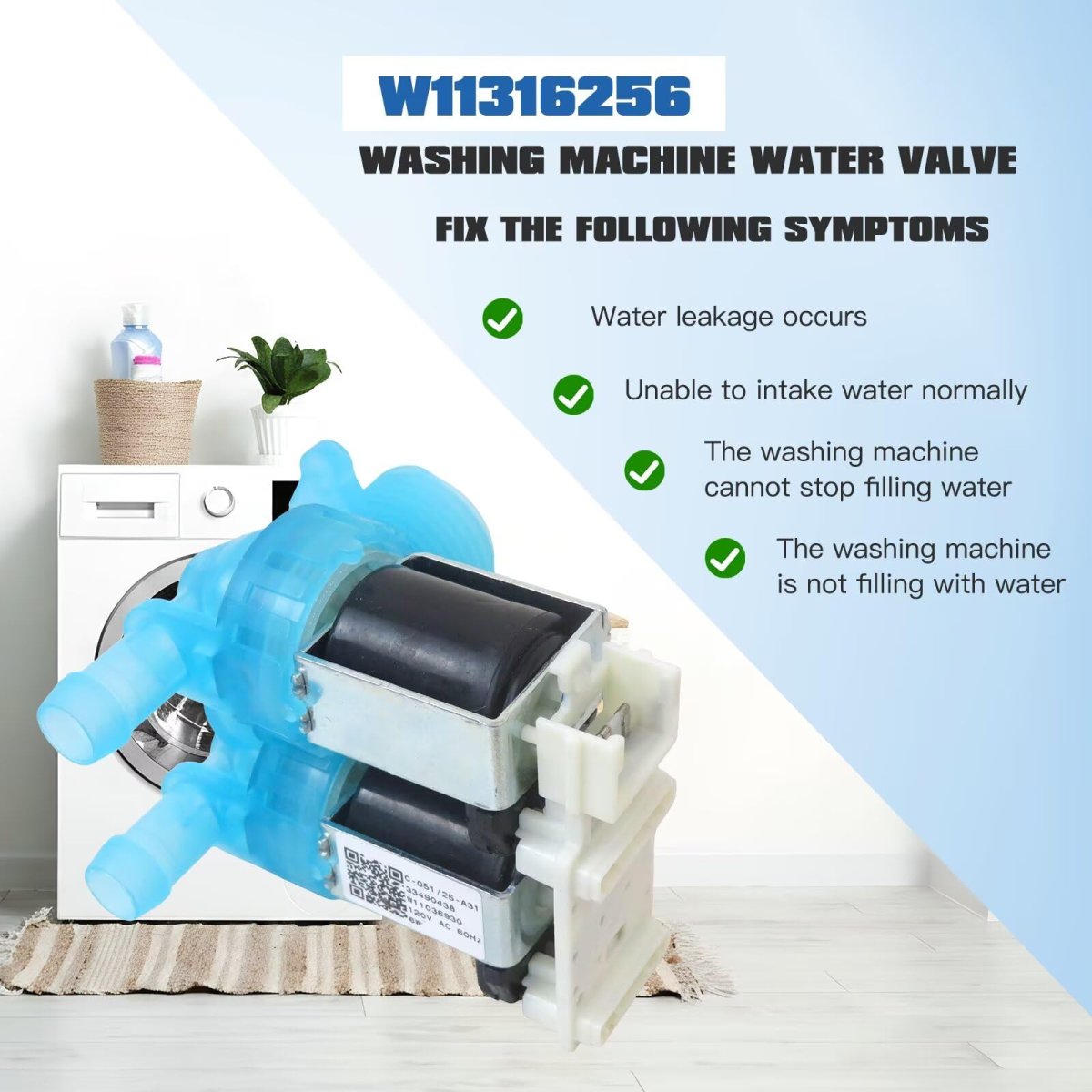 D W11316256 W11688995 Washer Water Inlet Valve Two Coil Cold 120v 60hz Fits Front Load Washers For Maytag Mhw8630hw0 Mhw8630hw1
