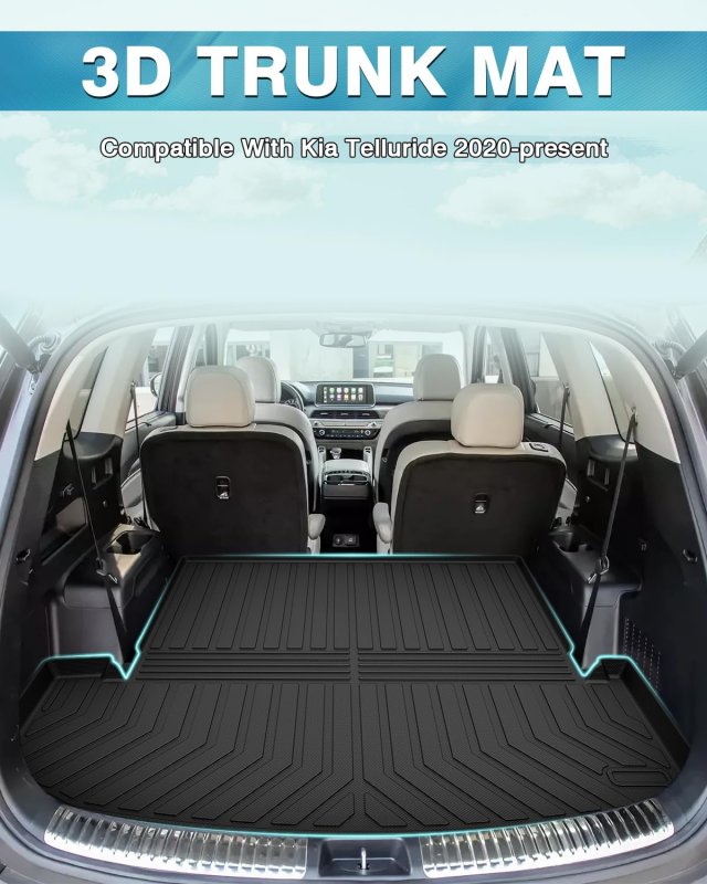 Mixsuper Cargo Liner For 2020-2024 Kia Telluride Behind The 2nd Row Seats All Weather Trunk Accessories Rear Mat Black