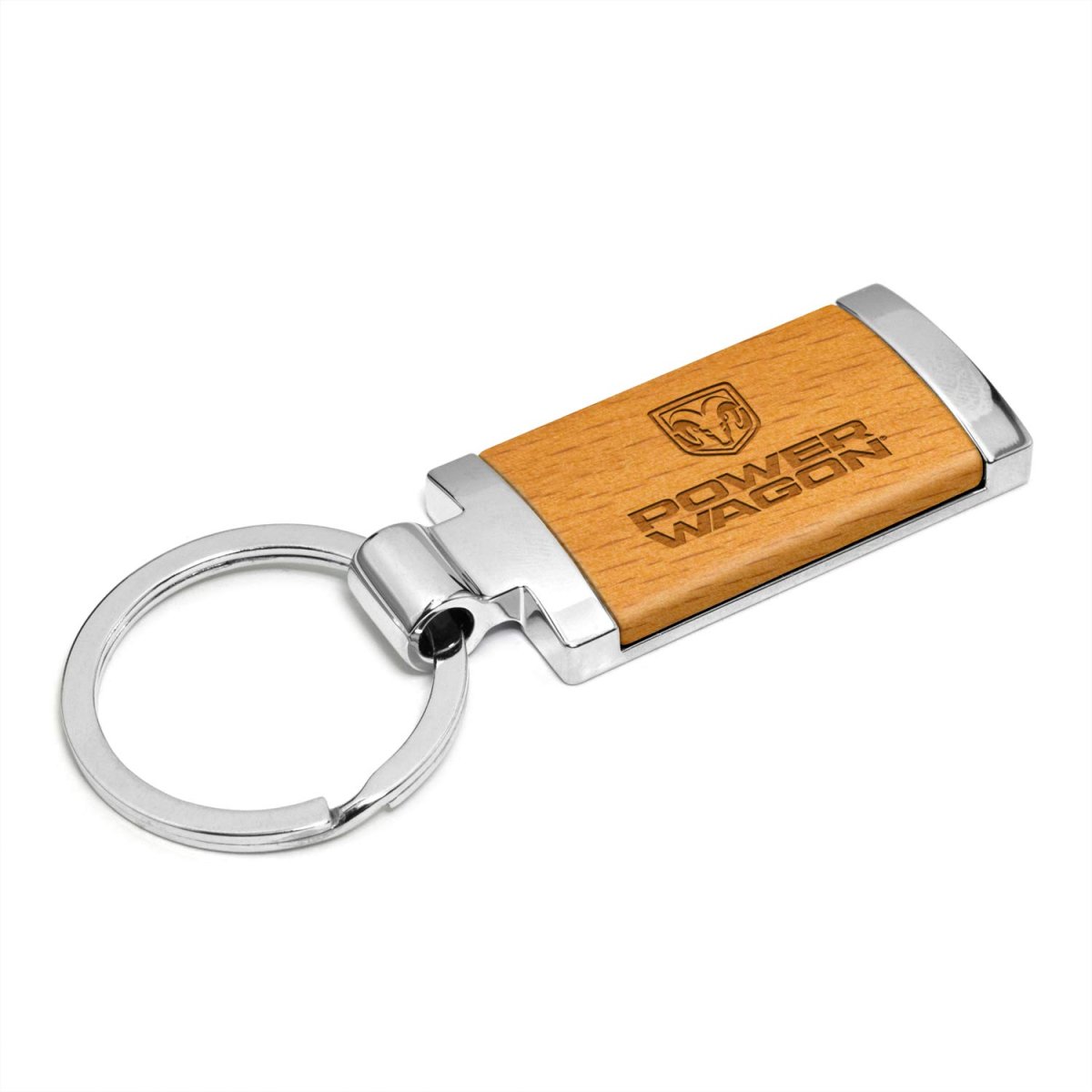 Ram Power Wagon Laser Engraved Maple Wood Chrome Metal Trim Key Chain 2 125 In X 0 875 Modern Style Pendant