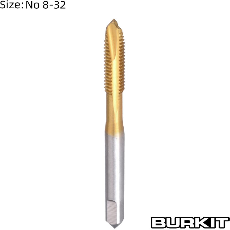 Burkit 2pcs No 8-32 Un Spiral Point Tap Hss Titanium Coating Plug Threading 8 X 32