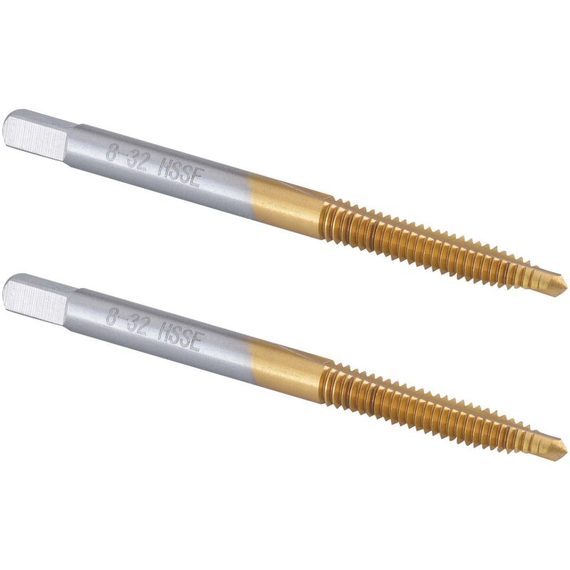 Burkit 2pcs No 8-32 Un Spiral Point Tap Hss Titanium Coating Plug Threading 8 X 32
