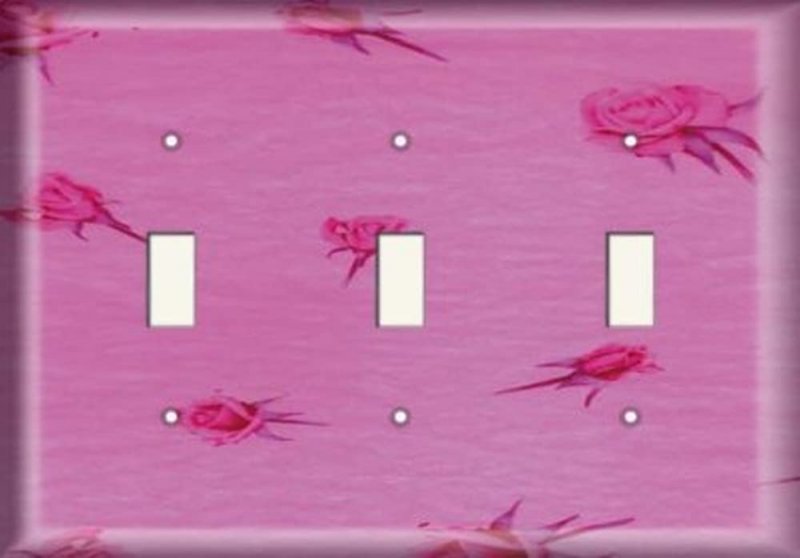 Snazzyswitch Red Roses With Pink Decorative Light Switch Cover Triple Toggle Wall Plate