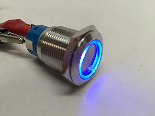 Pactrade Marine SS 304 Blue LED Ultra Flush Light On-Off Push Switch Ring Button 