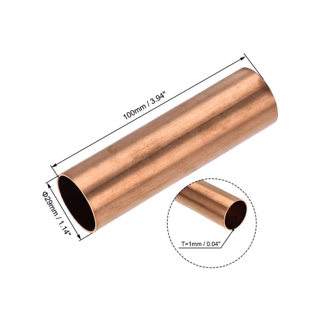 Copper Round Tube 29mm Od 1mm Wall Thickness 100mm Length Straight Pipe Tubing 2 Pcs