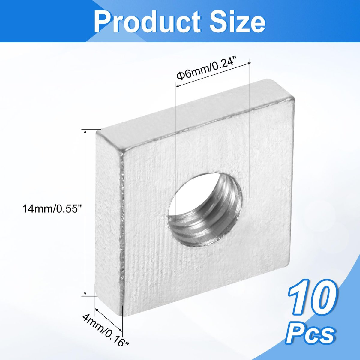 10pcs M6x14mmx4mm Square Nuts Carbon Steel Zinc Plated Coarse Thread Fasteners For Home Repairs And Professional Engineering