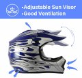Tcmt Dot Youth Kids Motocross Offroad Street Helmet Blue Flame Motorcycle Dirt Bike Atv Goggles Gloves L