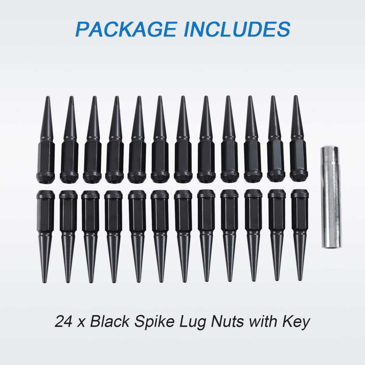 Wheel Spike Lug Nuts 24pcs With 1 Socket Key Black 14x1 5 4 Tall 6 14mmx1 Replacement For Gmc Chevy Ford Vehicles