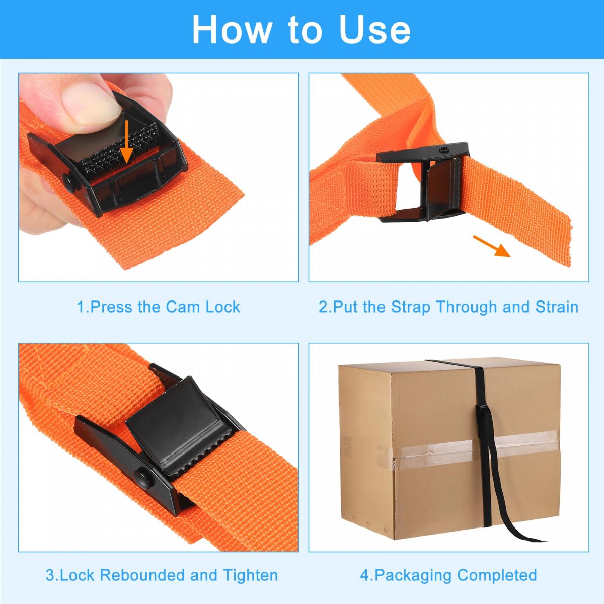 Tie Down Straps 4pcs Adjustable Buckle Lashing 16 4 X 1 Cinch Strap For Luggage Packing Cargo Trucks Dark Blue