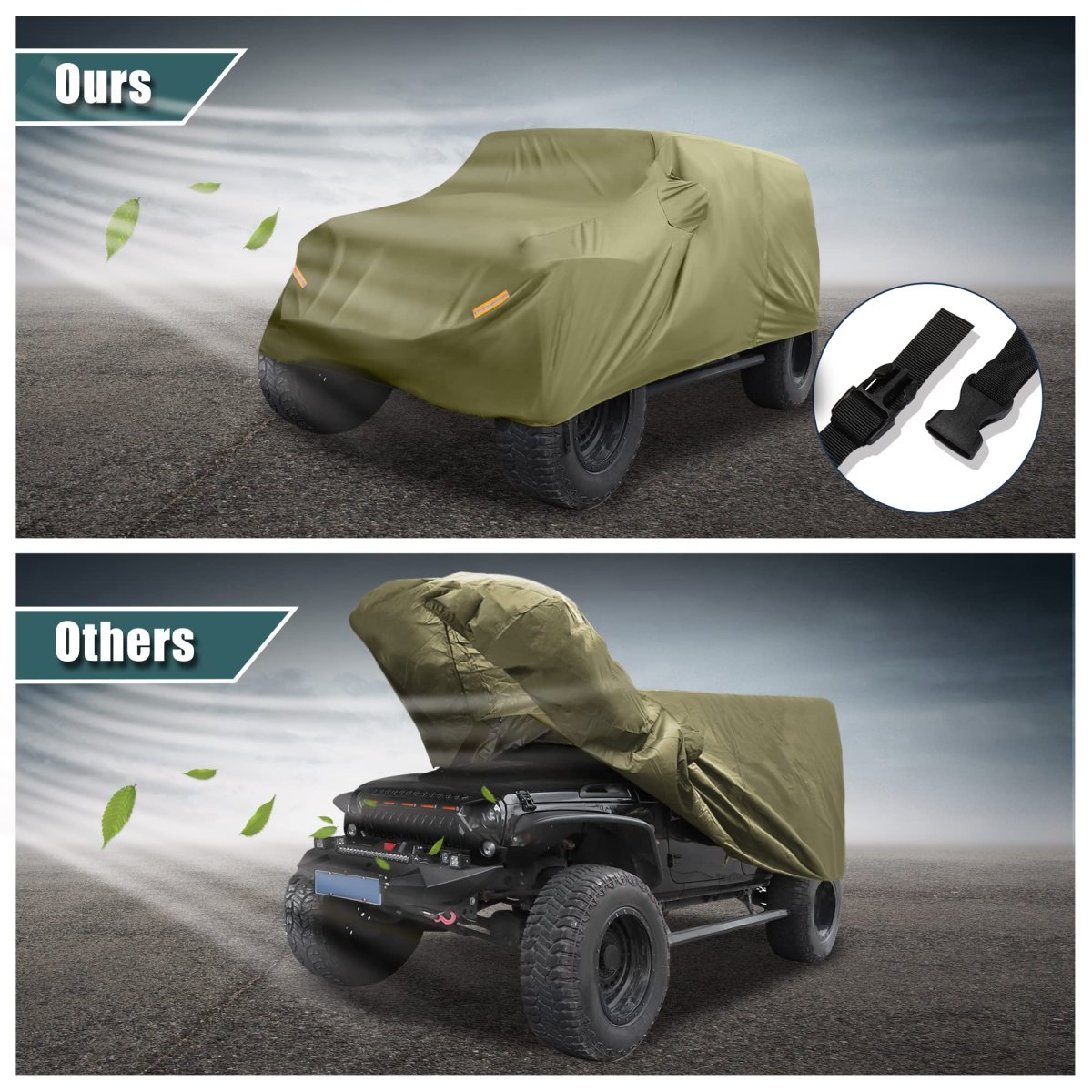 Suv Car Cover Fit For Jeep Wrangler Jk Jl 2 Door 2007-2021 Outdoor Waterproof Sun Rain Dust Wind Snow Protection 210d Oxford