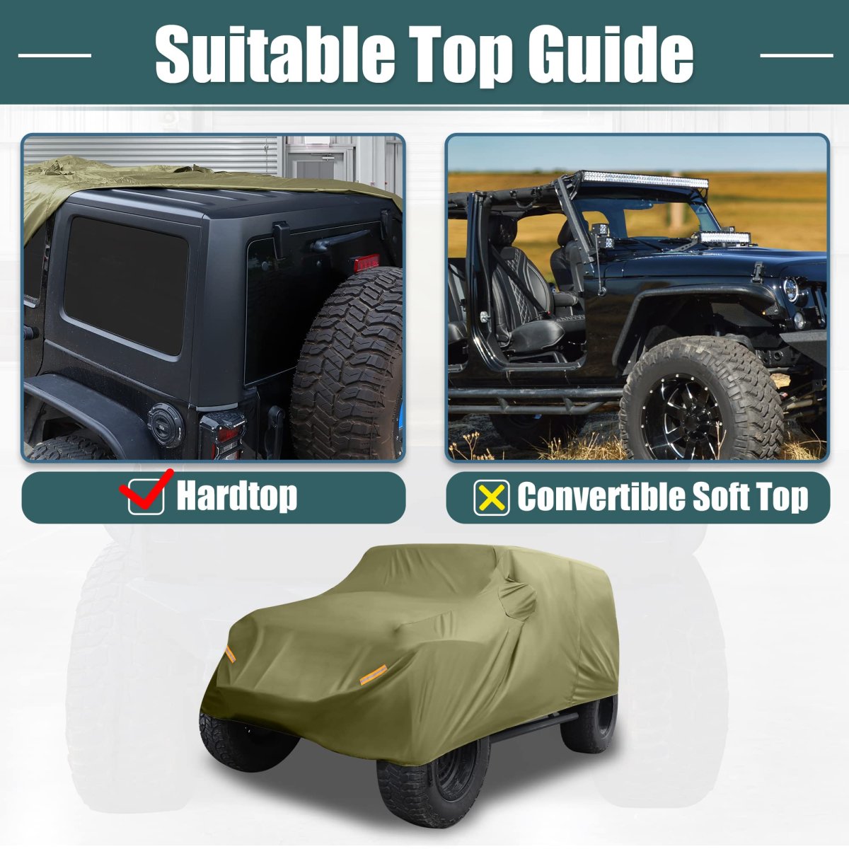 Suv Car Cover Fit For Jeep Wrangler Jk Jl 2 Door 2007-2021 Outdoor Waterproof Sun Rain Dust Wind Snow Protection 210d Oxford