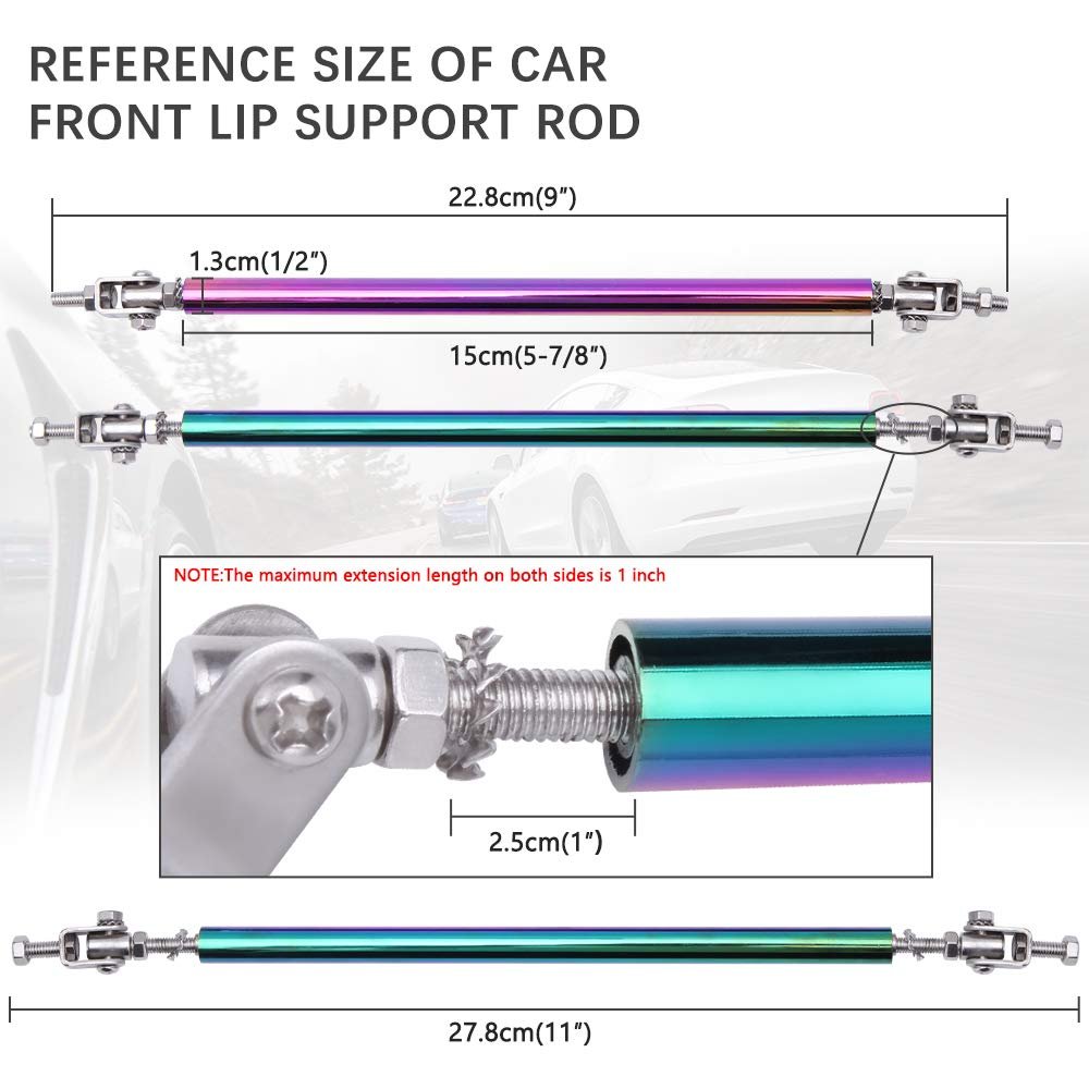 2pcs Adjustable Splitter Strut Rods 6 -11 Front Lip Rod Bumper Universal Tie Support Bars Multicolor 8