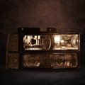 G-plus Headlights Assembly Compatible With 1994 1995 1996 1997 1998 1999 Gmc C1500 K1500 Yukon Bumper Headlamp Clear Lens