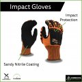 Ogre-flex 13 Gauge Work Gloves Hi Vis Orange Polyester Shell With Tpr Protectors And Nitrile Palm Coating Reinforced Thumb