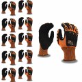 Ogre-flex 13 Gauge Work Gloves Hi Vis Orange Polyester Shell With Tpr Protectors And Nitrile Palm Coating Reinforced Thumb